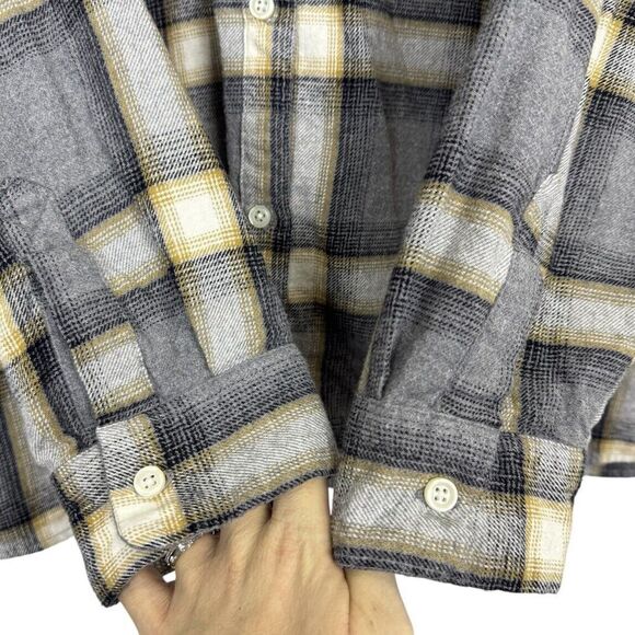 Old Navy XXL The Boyfriend Shirt Flannel Plaid Shacket Button Down Gray Relaxed - Picture 4 of 7